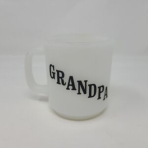 Vintage Glasbake Grandpa Milk Glass Coffee Cup Mug Grandfather White Black